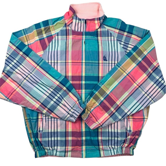 Vintage Nautica 90’s Reversible Supreme Madras Track Plaid Cotton Bomber (XL)